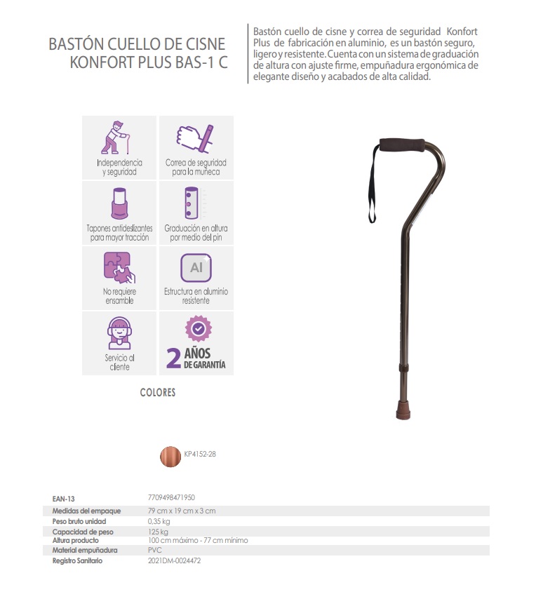 Baston Cuello De Cisne En Aluminio Color Bronce Un Apoyo KP4152